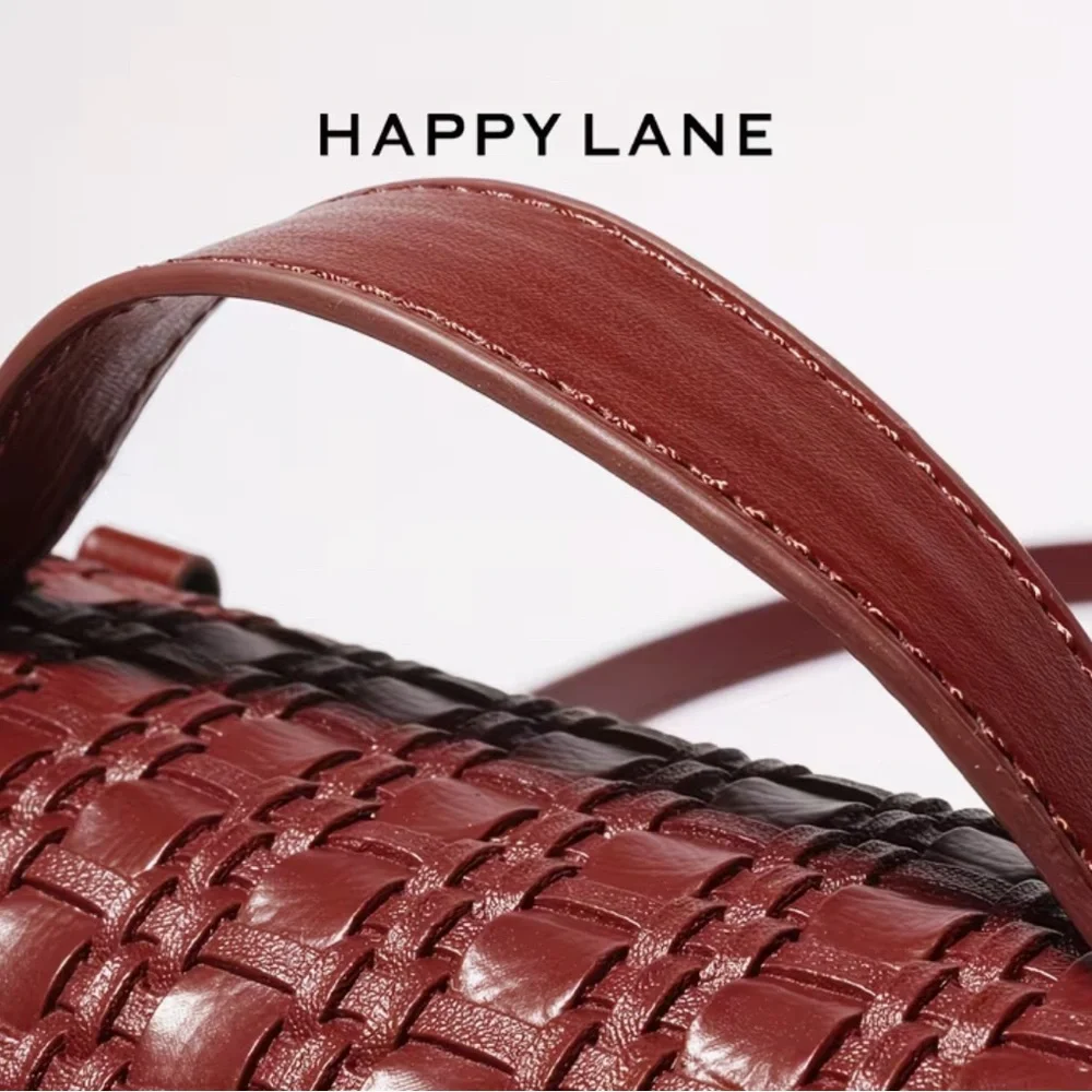 Happy Lane Burgundy Woven Box Bag Top Handle Crossbody NIP - Picture 9 of 13